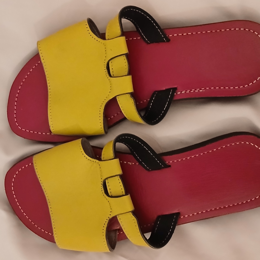 Yellow and Burgundy Women's Sandals